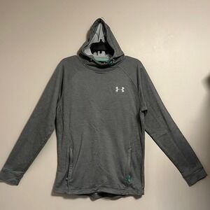 Under Armour Womens Gray Scuba Hoodie Loose Fit Pullover Teal Accents Small